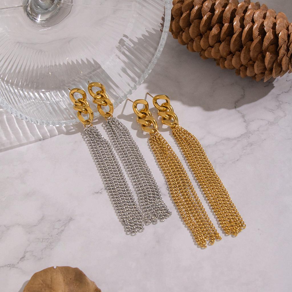 Yori Minimalist Two Tone Tassel Pendant Earrings for Women Stainless Steel Delicate Daily Sweet Jewelry Gift Accessories