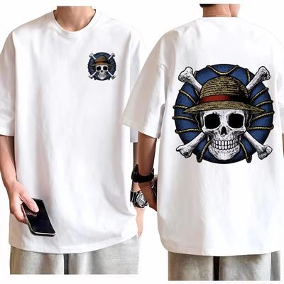 2026 One Piece Straw Hat Pirate Skull Tshirt Men Cotton Anime Tee Graphic Streetwear Comfortable Durable Casual Top