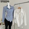 Korean Style Design Shirt Women's Waist Cinching Fashionable Irregular Shirt Top