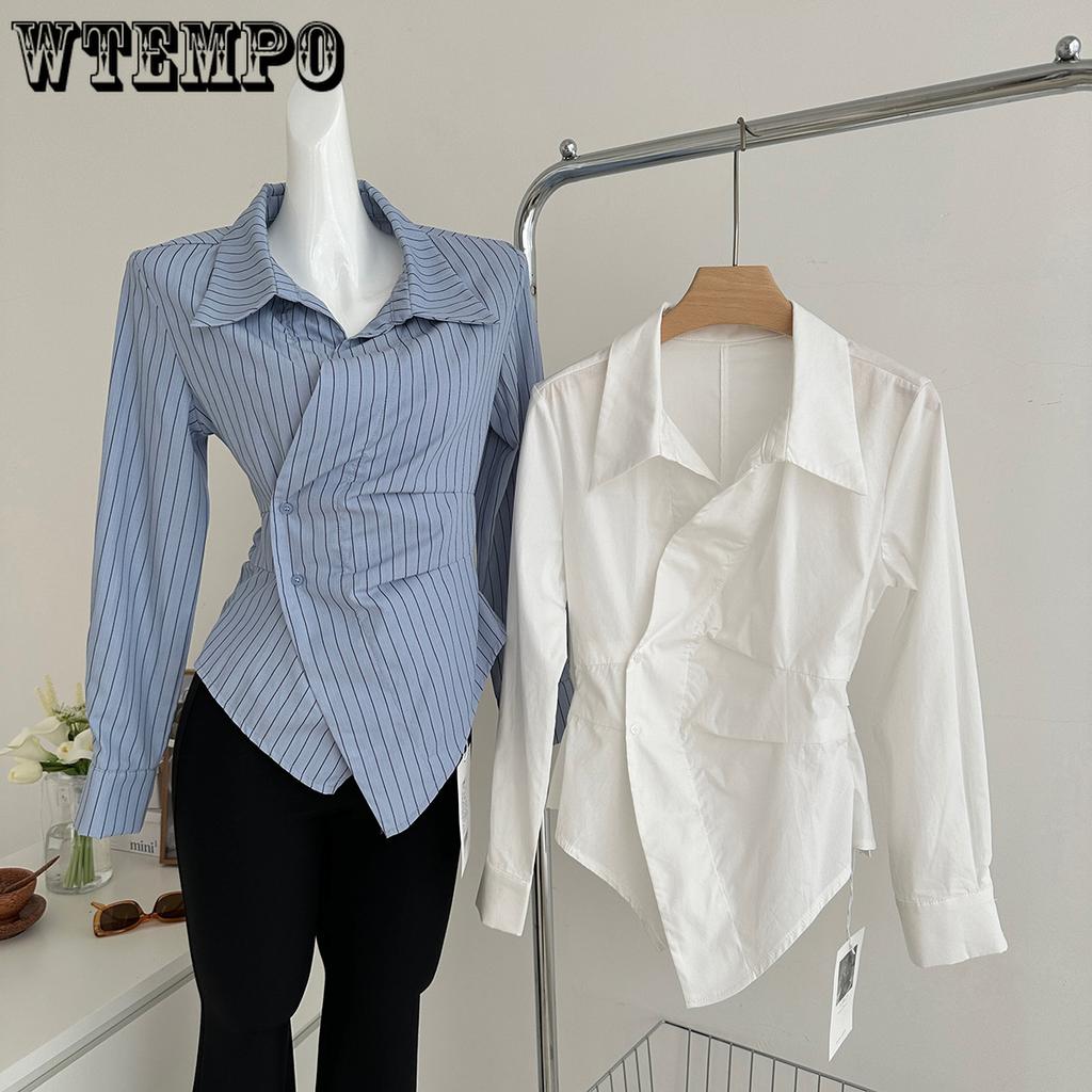 Korean Style Design Shirt Women's Waist Cinching Fashionable Irregular Shirt Top