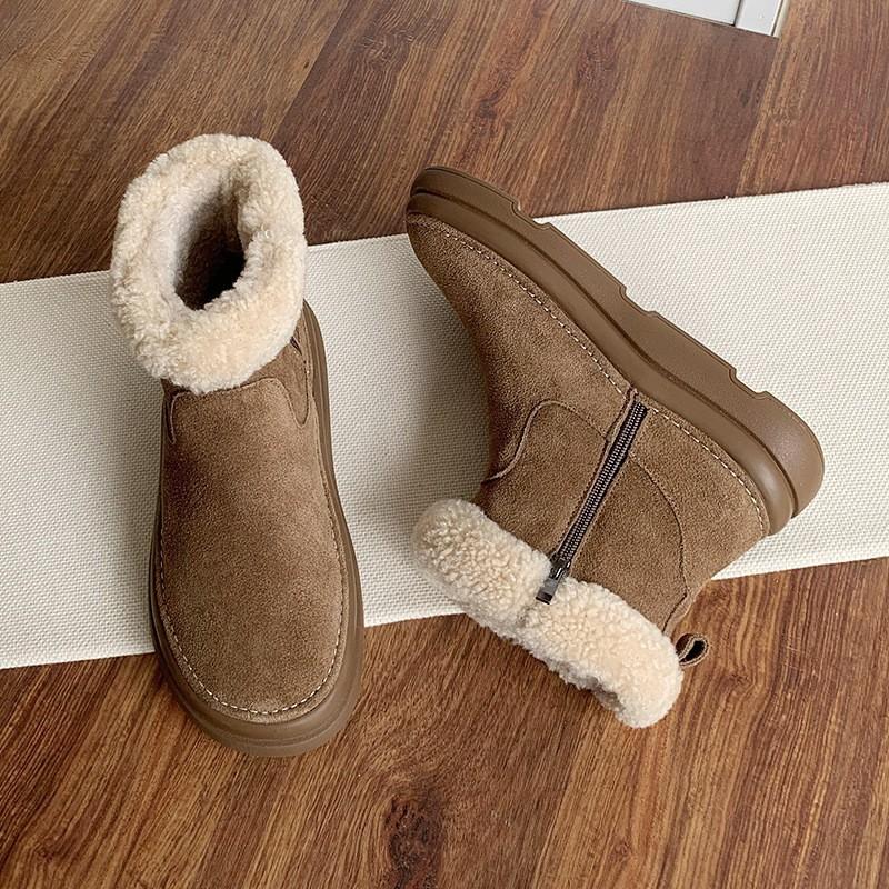 Soft leather version~ Fur snow boots women's winter thick-soled velvet short boots 2024 new warm cotton shoes