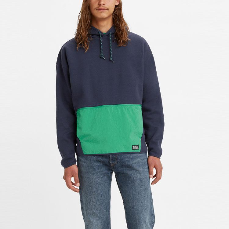 Levis Color Block Drawstring Loose Hoodie Men hoodies Blue A0756-0001