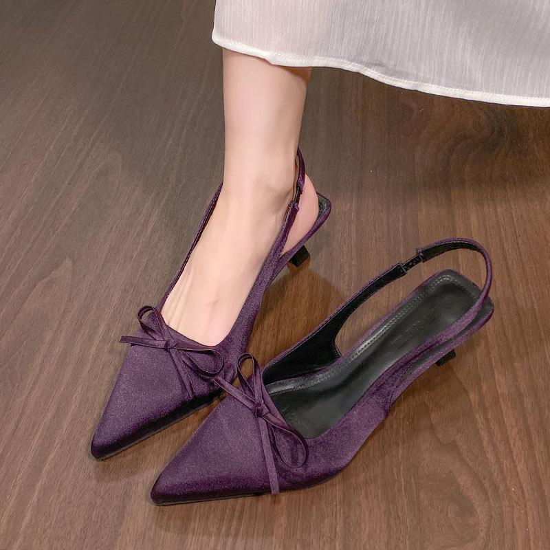Summer bag head kitten heel high heels stiletto bridesmaid shoes sandals temperament women's fashion bow empty single shoes women