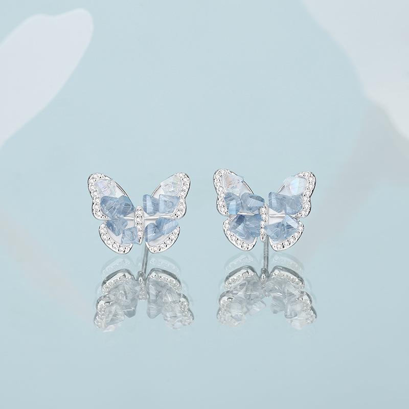 Tichiya Crushed Ice Butterfly Earrings: Exquisite S925 Sterling Silver Jewelry for Women with a Touch of Light Luxury. 925 Sterling Silver