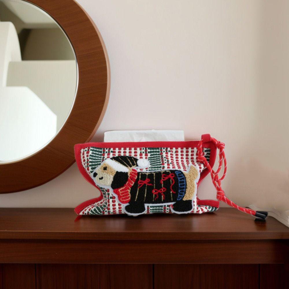 Hanging Woven Tissue Bag Rustic Style Paper Towel Bag Creative Dachshund Tissue Box Christmas