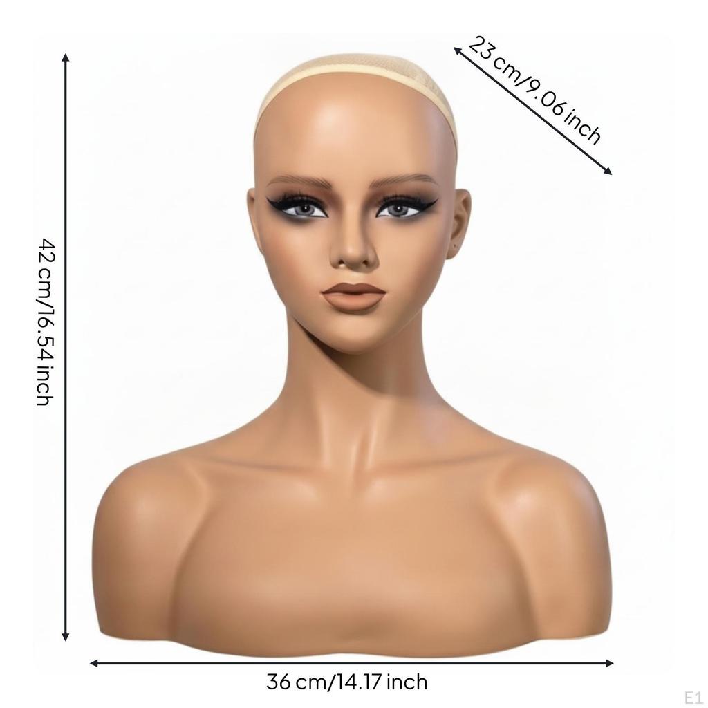 Mannequin Head with Shoulders Realistic Female Bust Bald Hairpiece