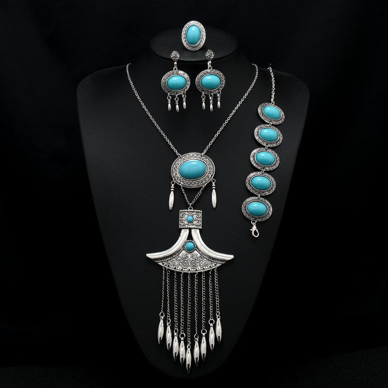 Long Tassel Necklace Vintage Exotic Bohemian Vacation Bracelet Earrings Travel Photography Suit Women