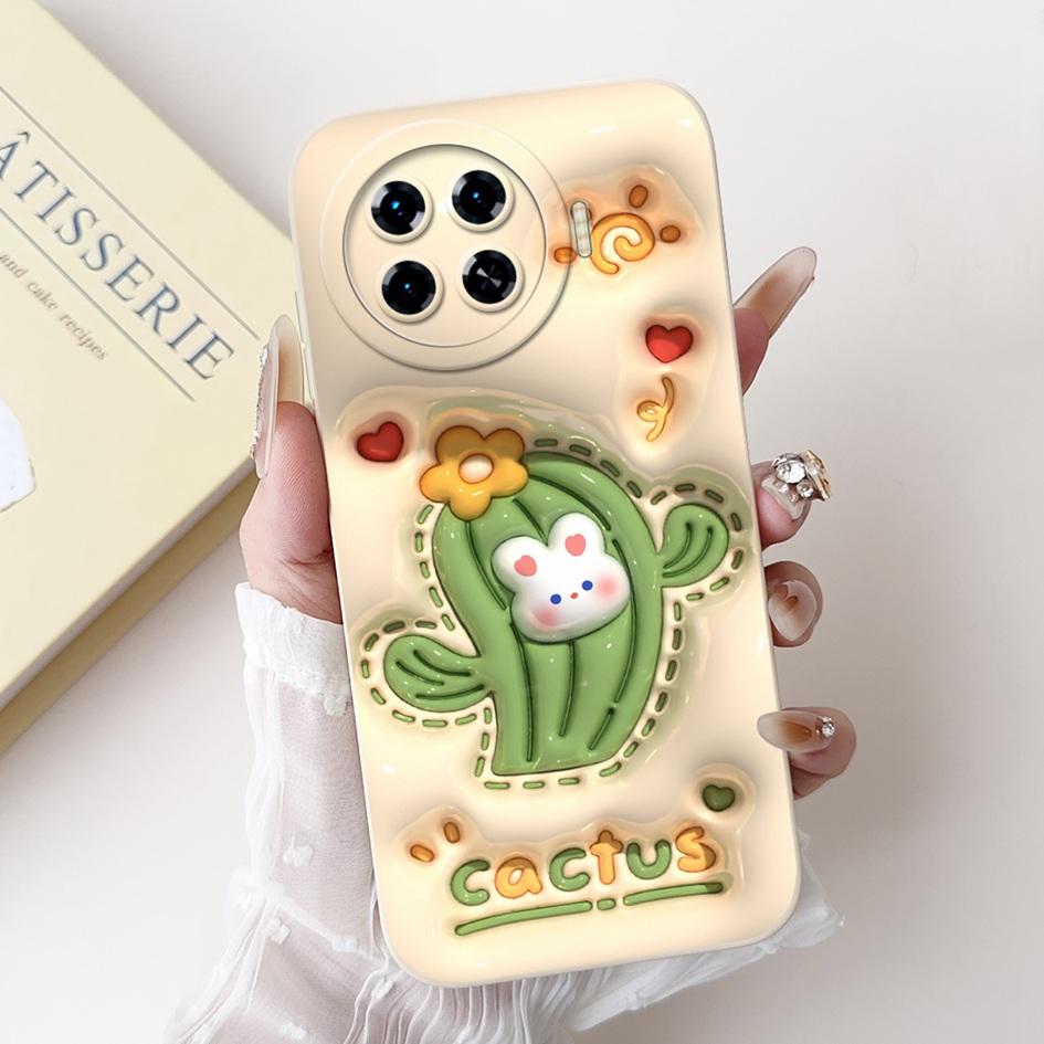 For Tecno Spark 20 Pro+ 2024 Case Fashion Flower Cactus Soft Liquid Silicone Lens Protective Cover on Spark 20 Pro Plus KJ7 Etui