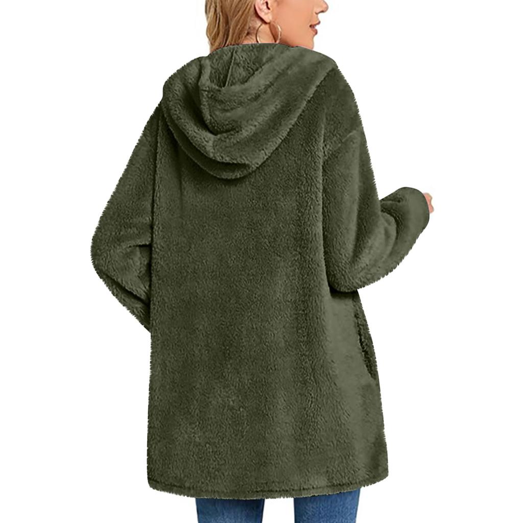 Womens Fuzzy Fleece Pullover  Double  Hoodies Ladies Warm Tops Winter Cozy Sweatshirt With Pockets