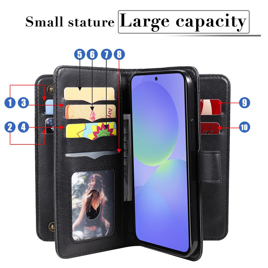 For Samsung Galaxy A37 5G Leather Case with 10 Card Holder Phone Cover Stand