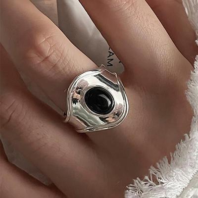 Black Agate Cuff Rings For Women Couples Vintage Personality Hip Hop Birthday Party Jewelry Accessories Gifts