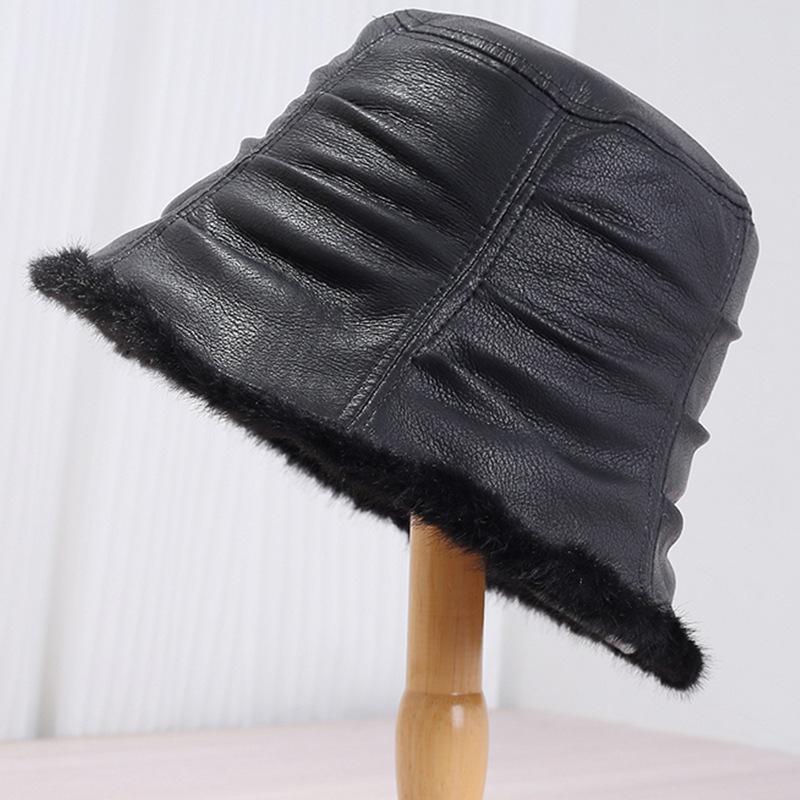 Niche soft leather PU fisherman hat children versatile street retro bucket hat basin hat autumn and winter