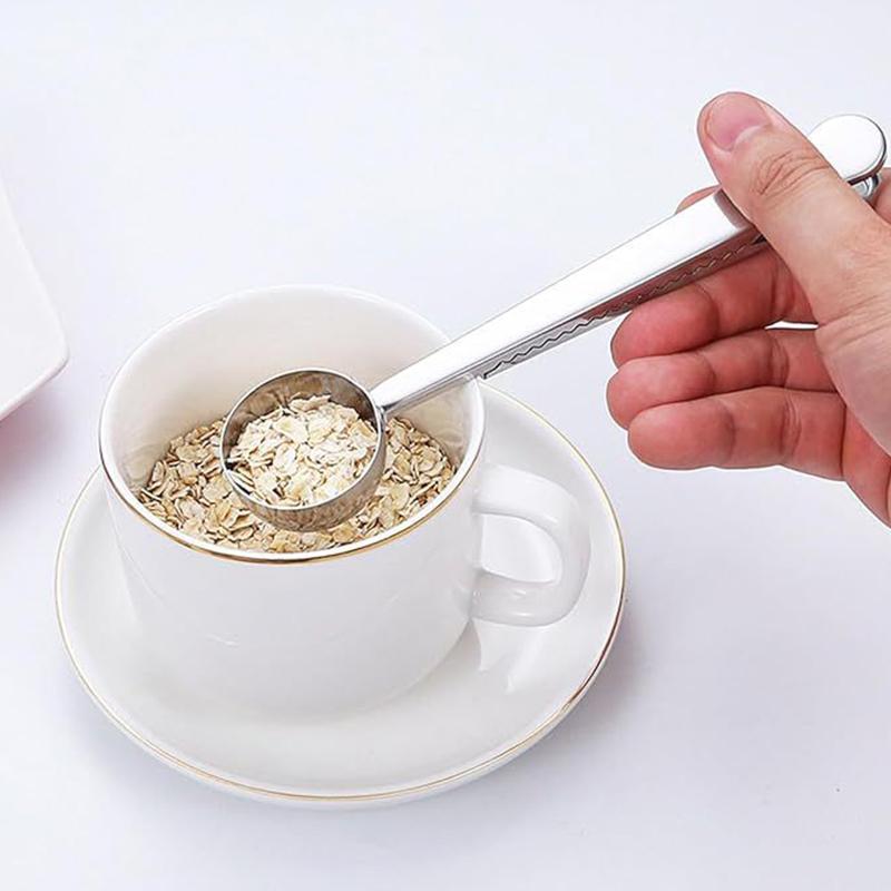 Stainless Steel Measuring Spoon Coffee Bean Spoon With Sealing Bag Clip Spice Milk Powder Scoop Baking Scale Spoon Kitchen Tool