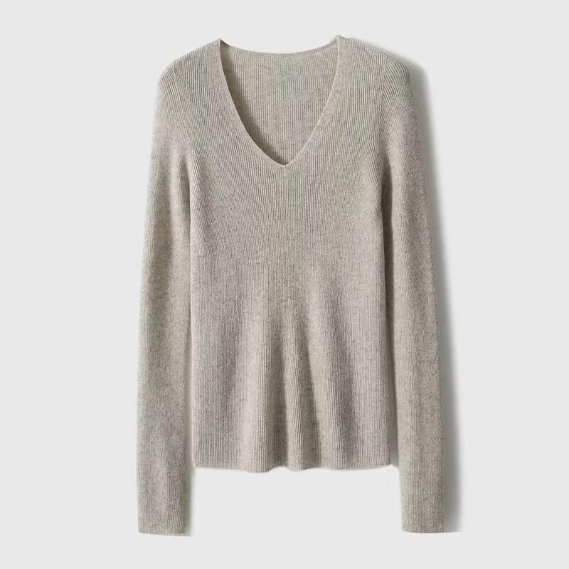Firstview Women's Fashion Seamless V-Neck Wool Sweater