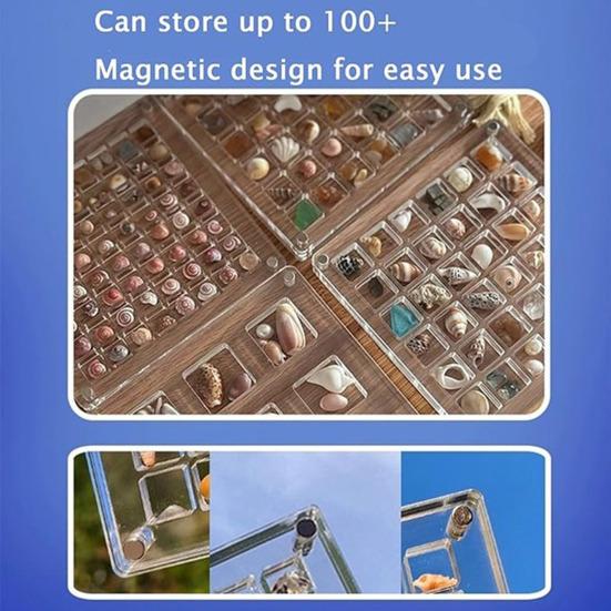 Akrylowe magnetyczne pudełko wystawowe z muszli 36/64/100 siatki kwadratowe małe rękodzieło kamień naturalny koraliki do zdobienia paznokci urok biżuteria Show organizator pojemnik Case