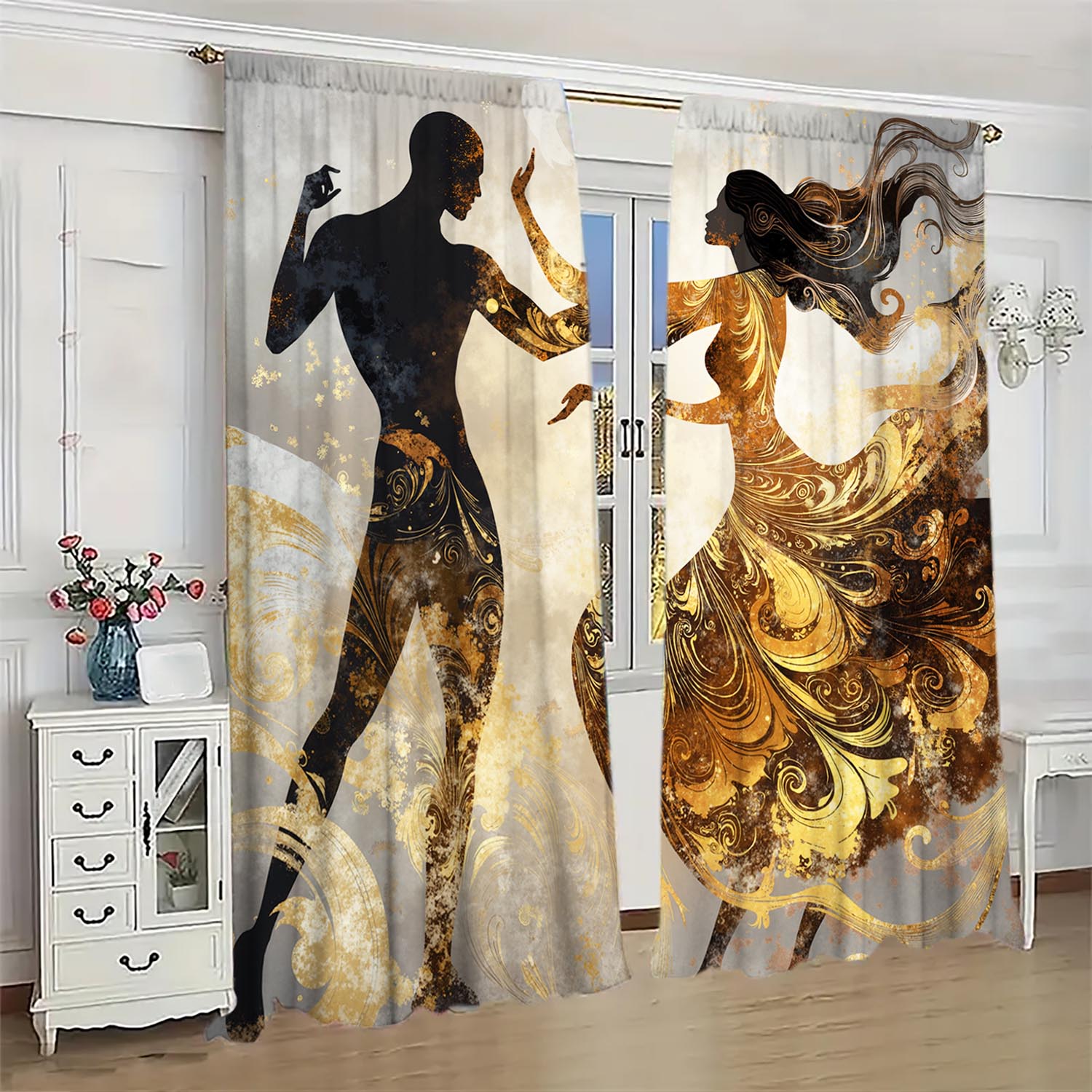 

Piece Gilded Dance Group Curtains Suitable Gifting Family Friends Curtain Made Of Polyester Washable W100*H70(CM)-Rod Pocket&2PCS