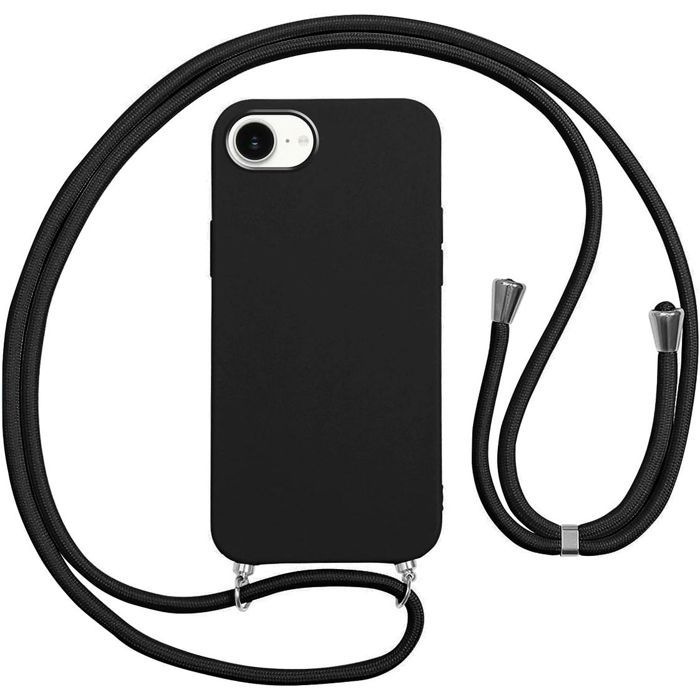 Coque de protection - BOOLING - iPhone 16e - Silicone Liquide Souple - Anti-Rayures - Cordon Noir