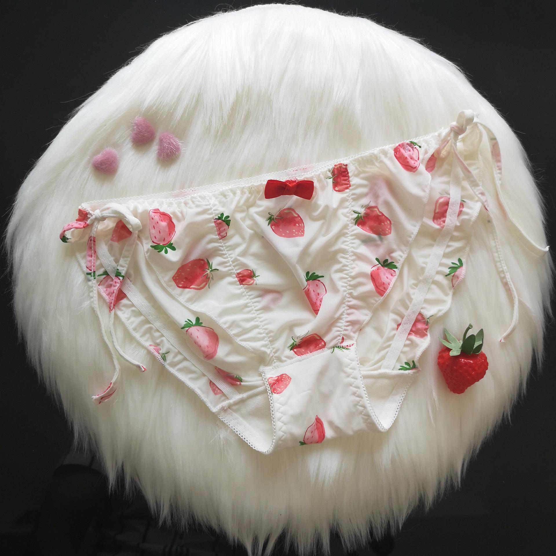 

Japanese Sweet Soft Girl Strawberry Ice Silk Lace-Up Panties Large