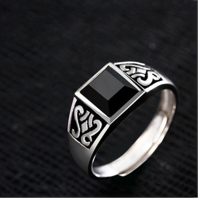 Záhadný prsten s totemem z obsidiánu pro muže – Trendy dominantní design s retro drahokamem