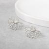 Silver Lotus Women's Stud Earrings Hollow Geometric Statement Small Earrings Rhinestone Tiny Ear Jewelry new