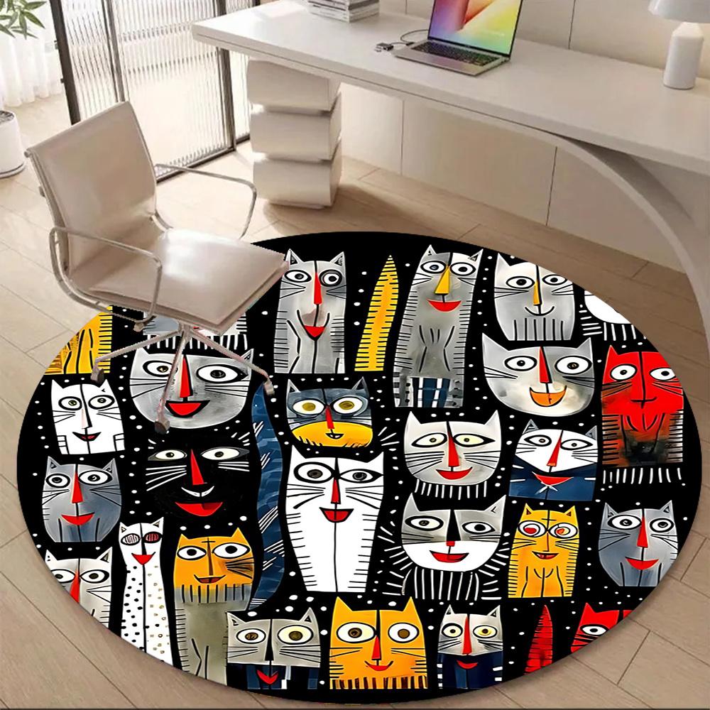 1pc Cat Party Office Round Area Rug, Indoor Mat Suitable ForOffice, Under Office Chairs Bedroom Living Room Home Decor, Room Decot149