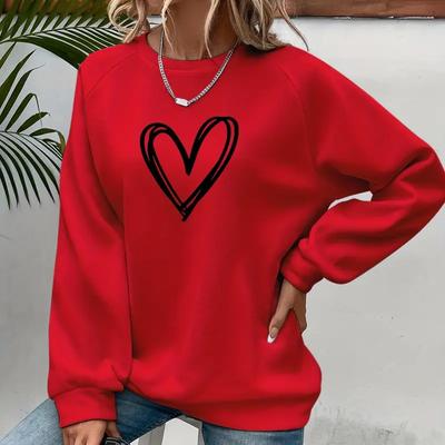 Fall Autumn Women'S Fashion O Neck Long Sleeve T-Shirt Loose  Clothes Line Love Print  T Shirt for Girls Street