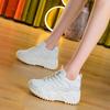 Genuine Leather Shoes Women Fashion Sneakers Flat Platform Height Increasing Shoes 7cm Brand Ladies Breathable Mesh Casual Shoes Black Beige