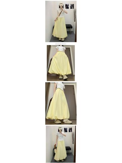 Damskirt med hög midja, elastisk, drapering och lykta, koreansk stil - Vår/Sommar