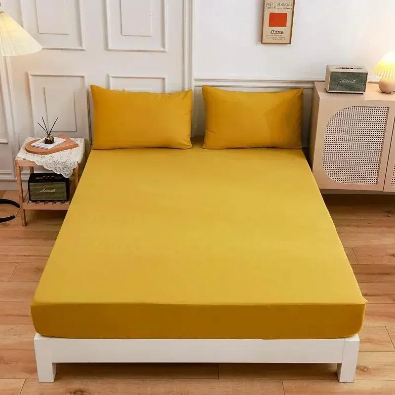 Solid Color Soft Polyester Fitted Sheet Elastic Mattress Cover Single Double Bed Set  120/150/160/180/200/220cm/Bed Fitted Sheet