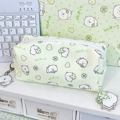 Cartoon Self-mocking Bear Pencil Case Large Capacity Canvas Bag For School Students Korean Stationery Organizer Storage Pouch
