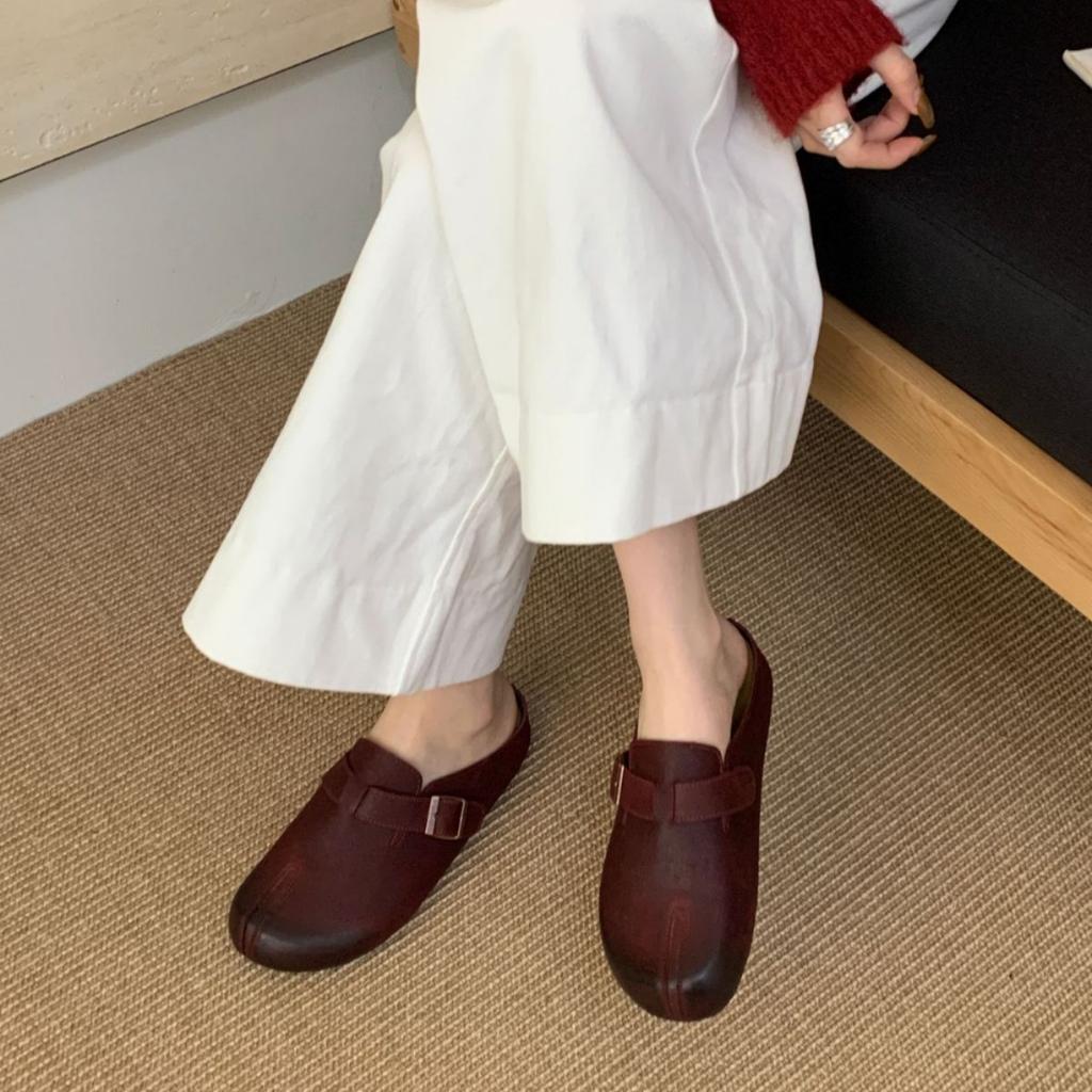 2025 autumn new lazy muller shoes niche pig's trotters split-toed casual bag head slippers shoes