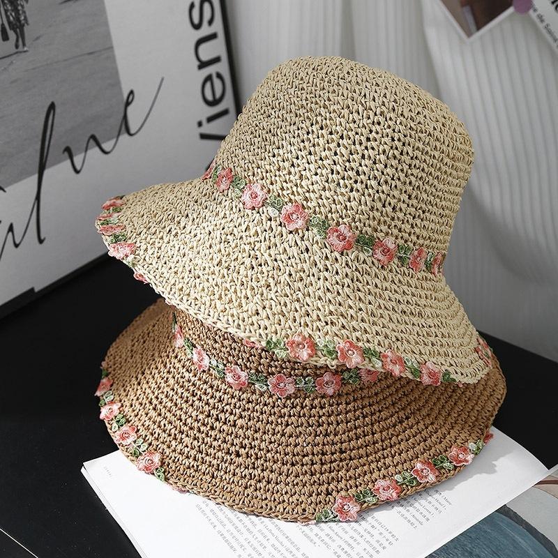 Straw hat Straw hat Women's versatile foldable sun hat Seaside vacation idyllic hand-woven bucket hat Basin hat