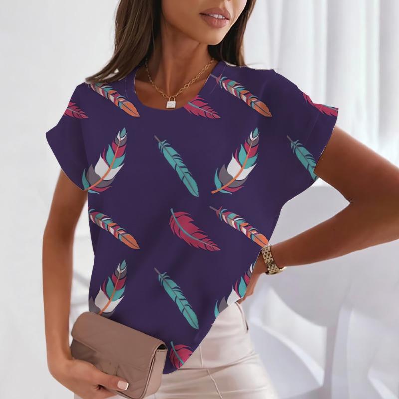 Lady's three-color simple Harlekuku style short-sleeved fashionable loose-fitting large-size women's blouse