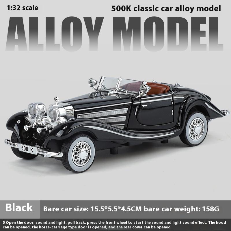 1/32 Alloy Die Cast Benz 500K Car Model Simulation Sound Light Retro Car Toy Ornaments Boys Birthday Gift Christmas Halloween