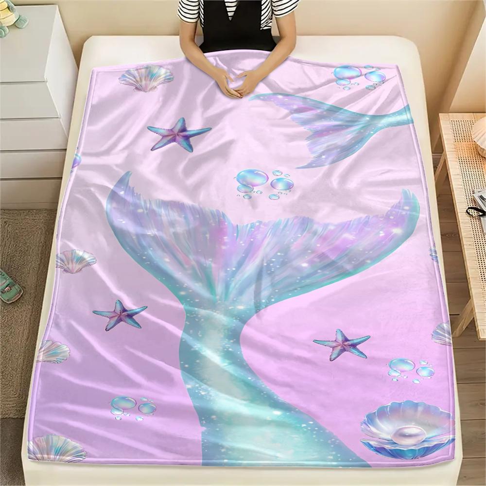 1Pc Mermaid Tail Print Flannel Blanket, High quality Comfortable for All Seasons, Home Decor, Warmth and Comfort, Perfect for Christmas Gifts