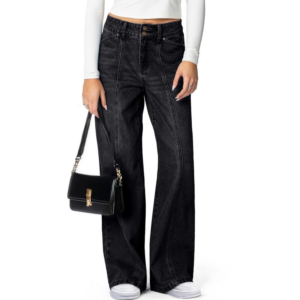 Women's Solid Color Jeans Loose Casual Straight Leg Wide Leg Pants