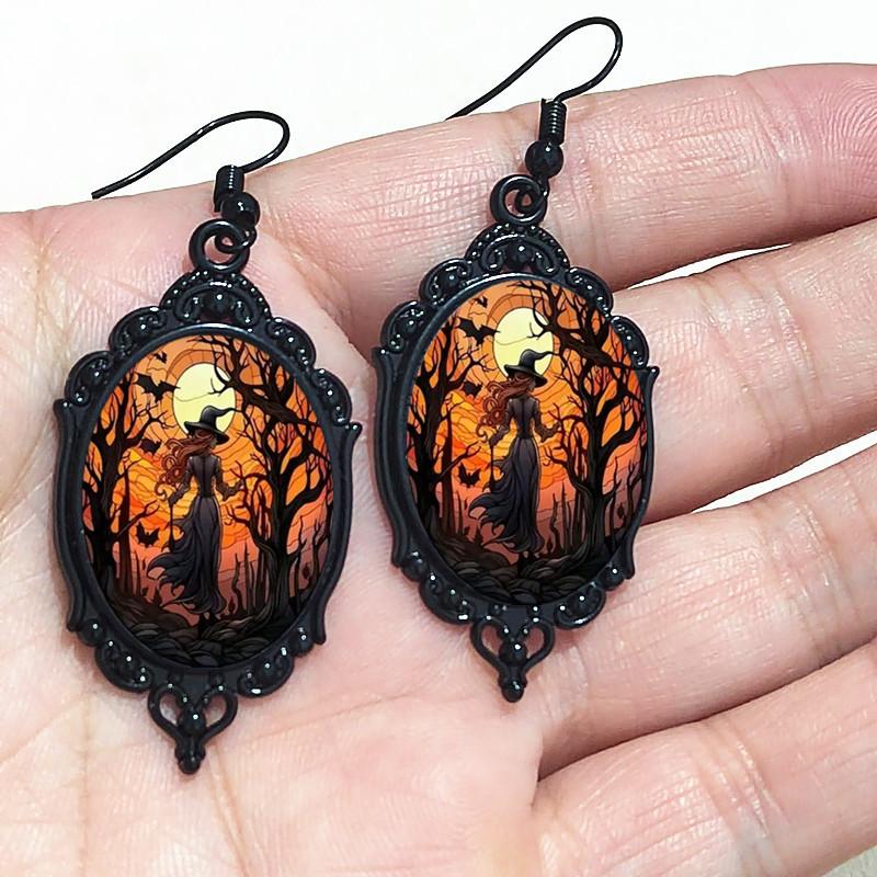 

Gothic Mystery Witch Cameo Earrings,Vintage Crystal Glass Witch Dangle Earrings Punk Style Mystery Earrings Goth Victorian