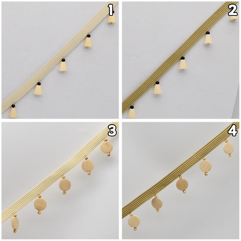 3/6M Japanese Style Wood Bead Pendant Tassel Fringe Lace Trim Edge Diy Upholstery Chandelier Tablecloth Curtain Decor Accessory