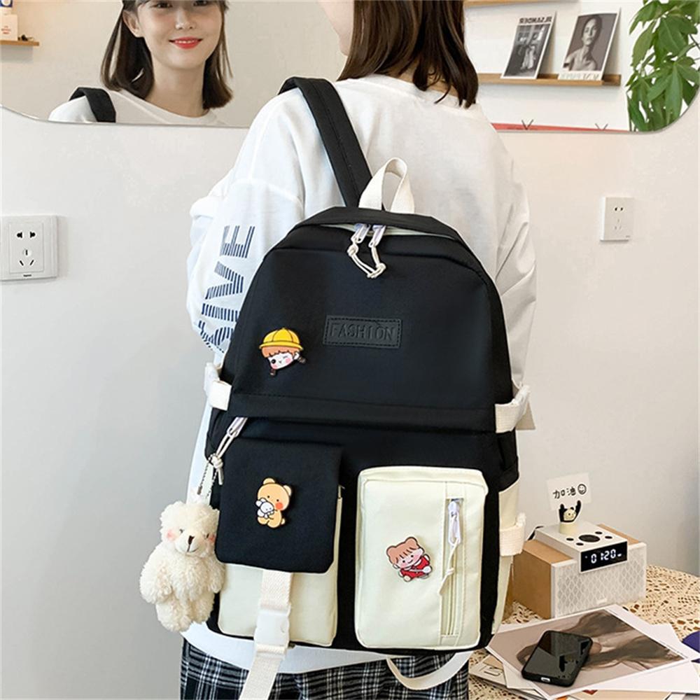 New Five-Piece Backpack Korean Style Contrast Color Canvas Bag