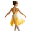 Sleeveless Keyhole Back Dress with Metallic Bodice Cutout Waist Asymmetrical Gradient Mesh for Girls Lyrical Dance Competition