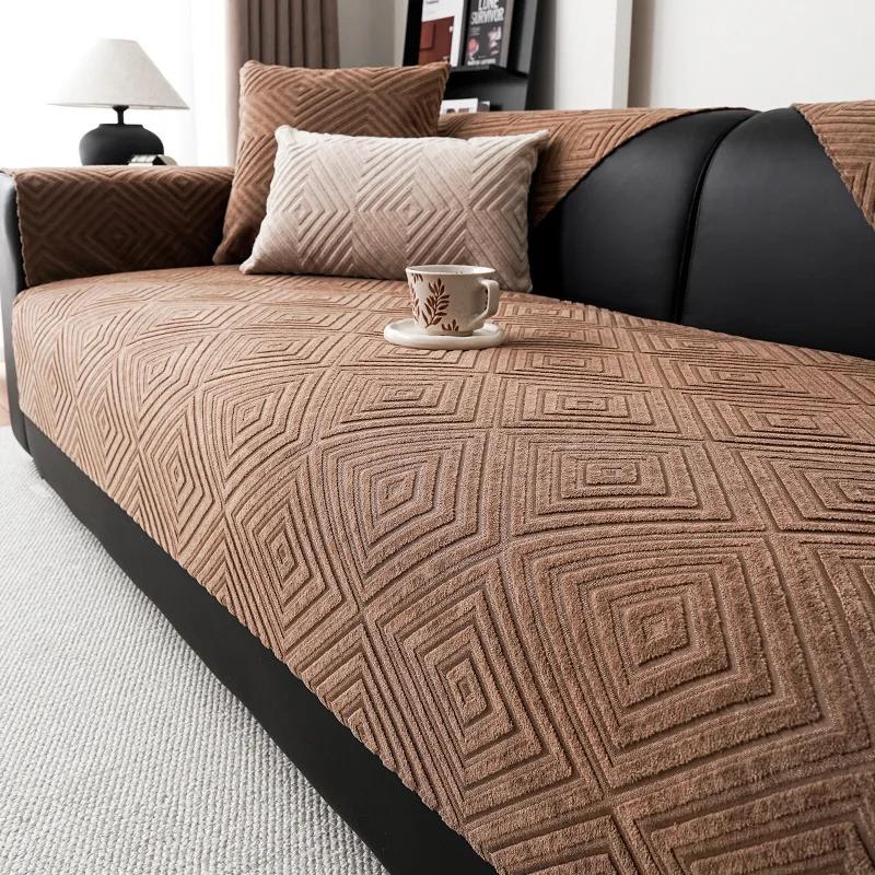 French Chenille Jacquard Sofa Cushion Dirt-Resistant Couch Slipcover With Anti-Slip Particles Cozy Home Decor For Four Seasons