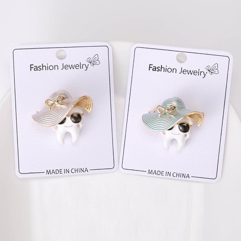 Cute Funny Enamel Tooth Hat Brooch Pin Lapel Badge Decoration For Women Coat Jewelry Accessries Gift