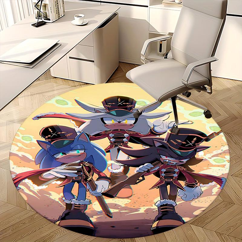 1pc Anime Cartoon Design Sonic The Hedgehog Round Carpet  Office Chair Mat, NonSlip Rug for Home Decor