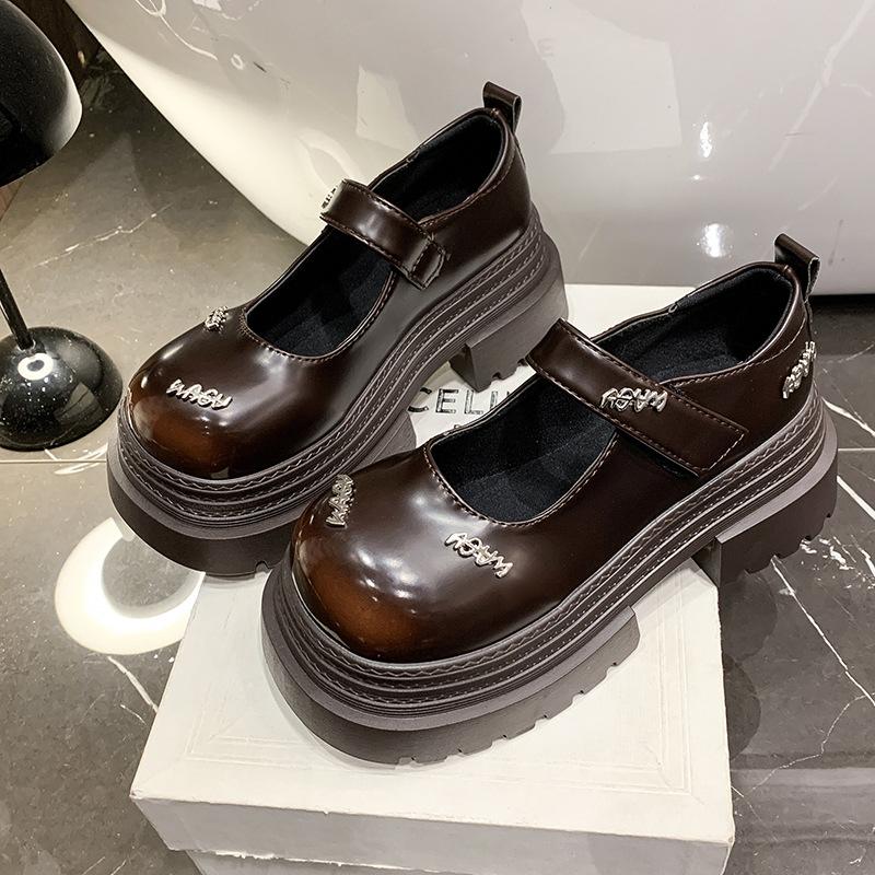 

Round head sweet cool platform small leather shoes women s 2025 new butterfly versatile Japanese jk thick heel shallow mouth Mary Jane single shoes 40 коричневый