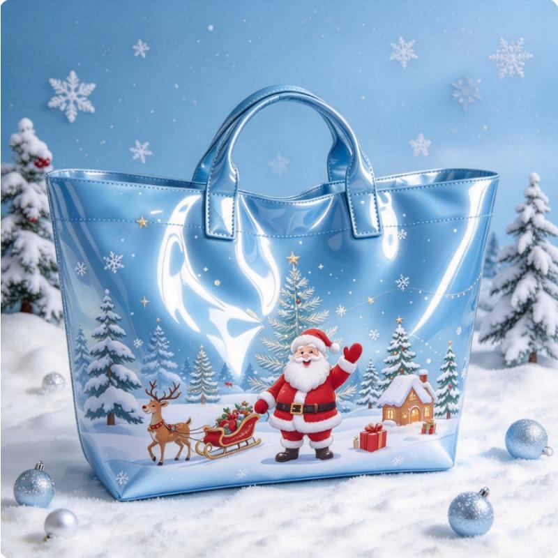 Christmas Printed PVC Waterproof Tote Bag Amazon European and American Women Commuter Shopping Handbag