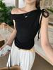 High-end sense unique swinging collar one-word off-the-shoulder pleated thin short-sleeved T-shirt women's summer wear sleeveless pure desire top
