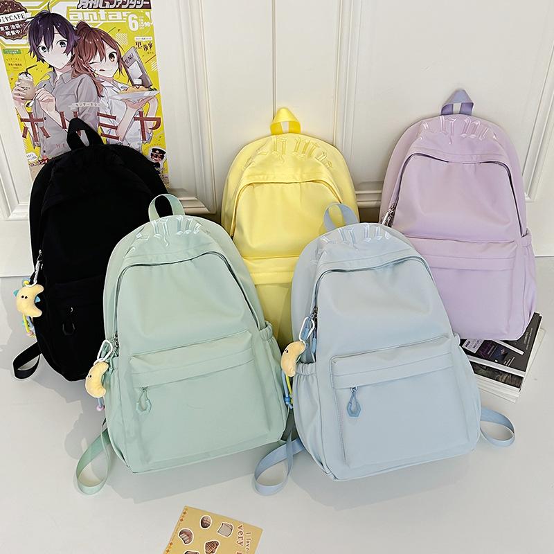 Japanese Simple and Versatile Large-capacity Solid-color Campus Schoolbag Women's New Summer Light Commuter Shoulders