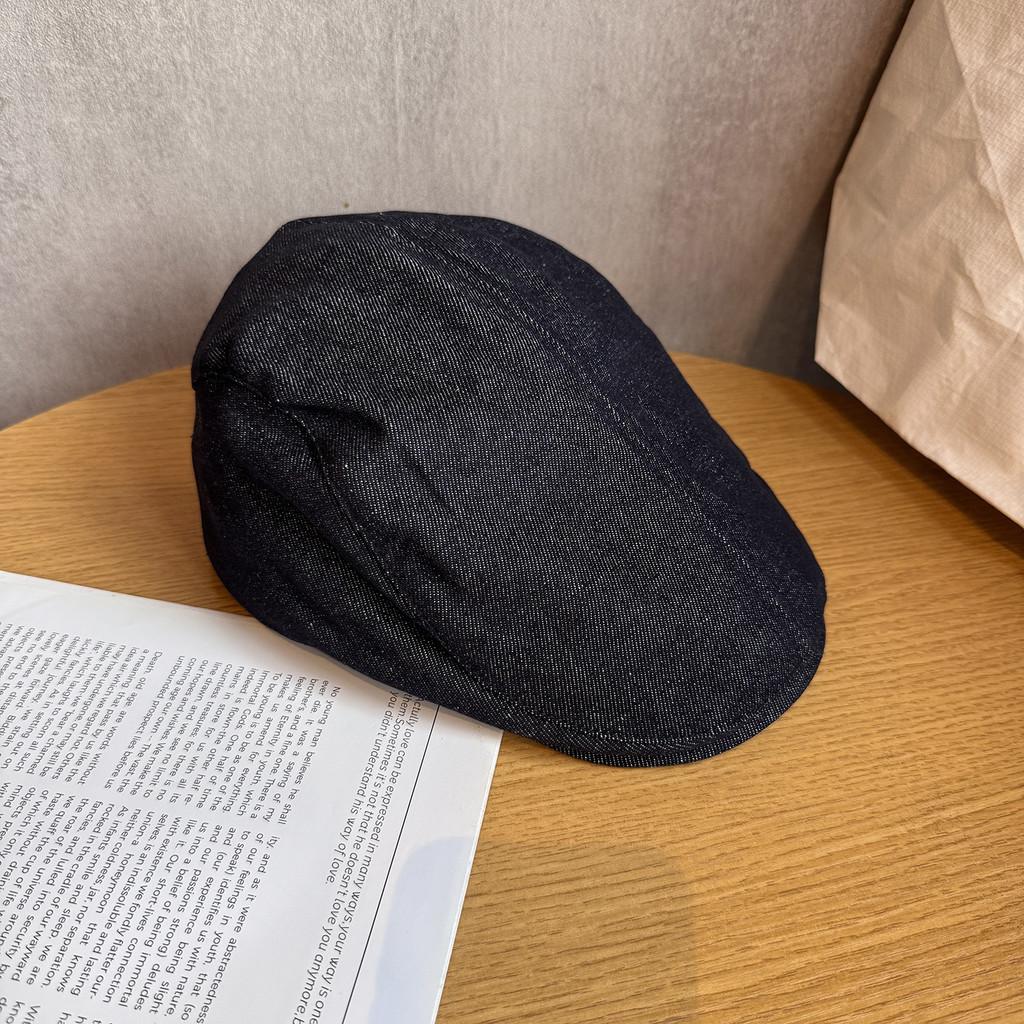Artistic Color Solid Style Newsboy Hat Short Brim Washed Denim Daily Fashion