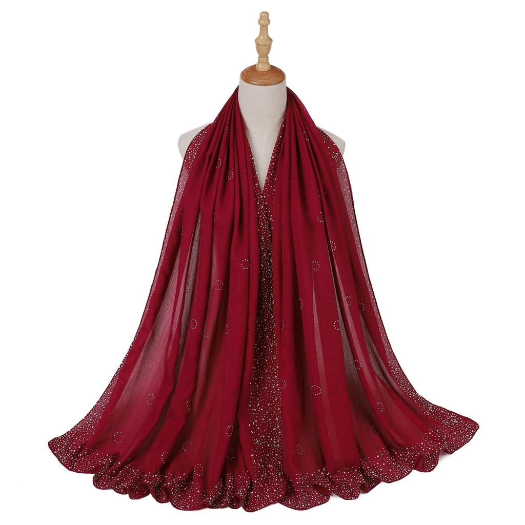 New Muslim Scarf for Women Hijab Hot Drilling With  Crystal Stone Work  Section Sunscreen Pearl Shawl Hijab Female Plain Hijab