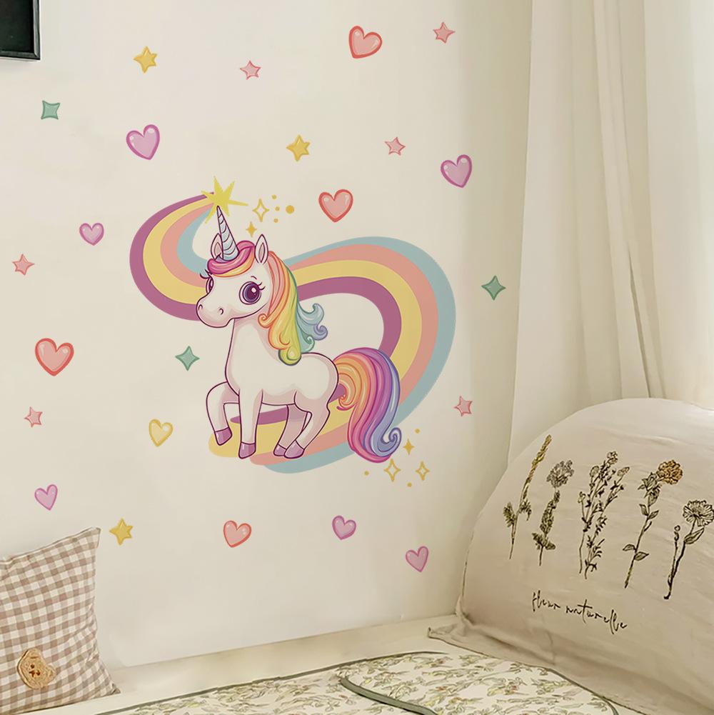 Schattige Eenhoorn Regenboog Muursticker Kinderkamer Slaapkamer Wanddecoratie Zelfklevende Muurkunst